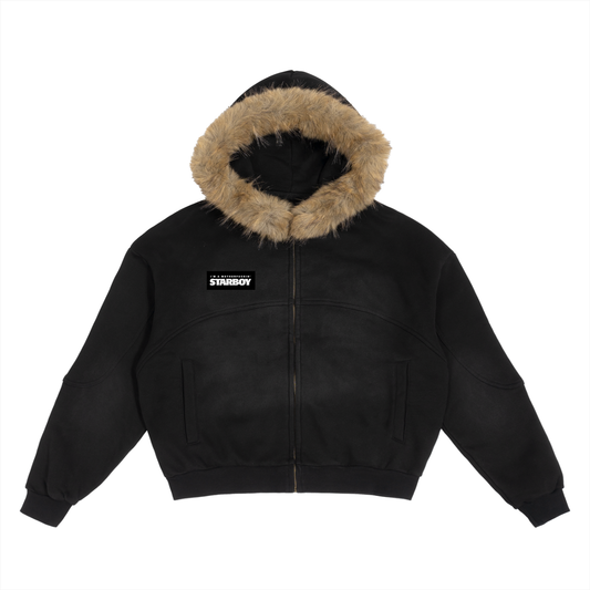 V The Art Sun Fade Boxy Detachable Fur Hoodie