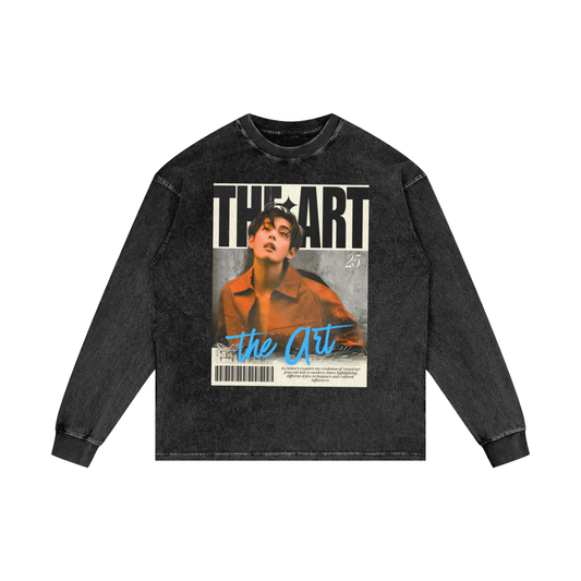 V the Art Acid Wash Oversize Long Sleeve T-Shirt