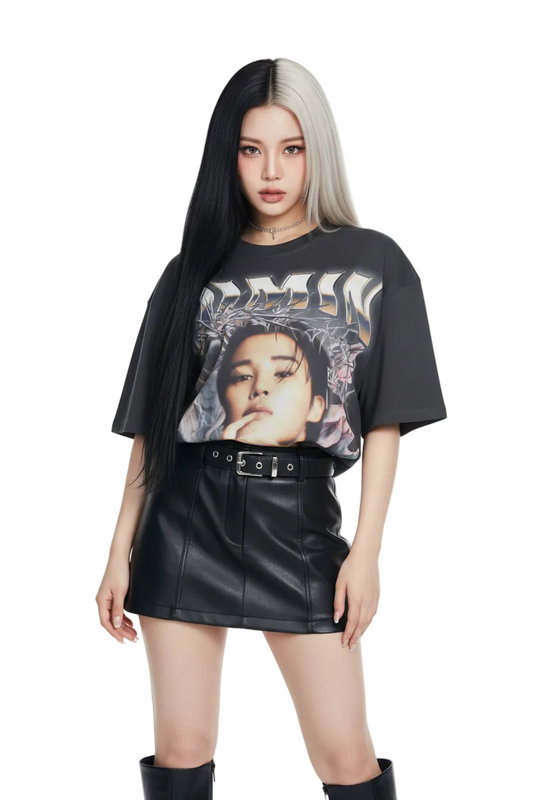 black boxy tshirt front design with jimin bts
