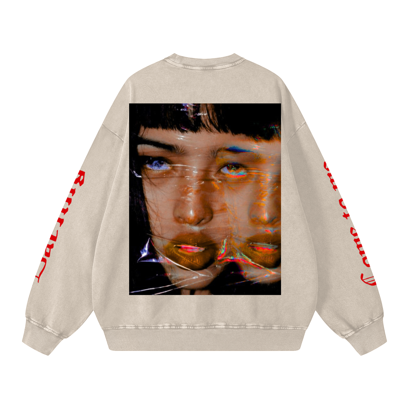 Grunge woman oversized sweatsirt acid wash