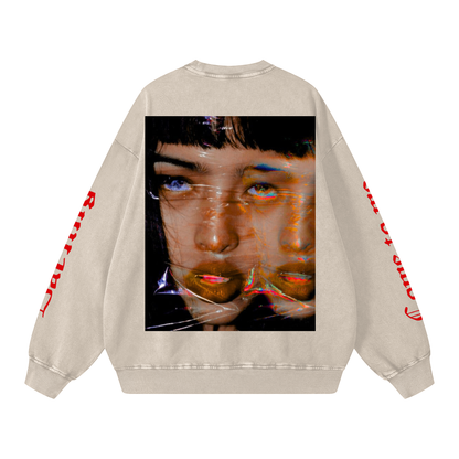 Grunge woman oversized sweatsirt acid wash