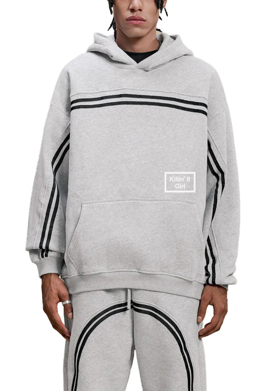 Killin it girl Fade Contrast Tape Fleece Hoodie