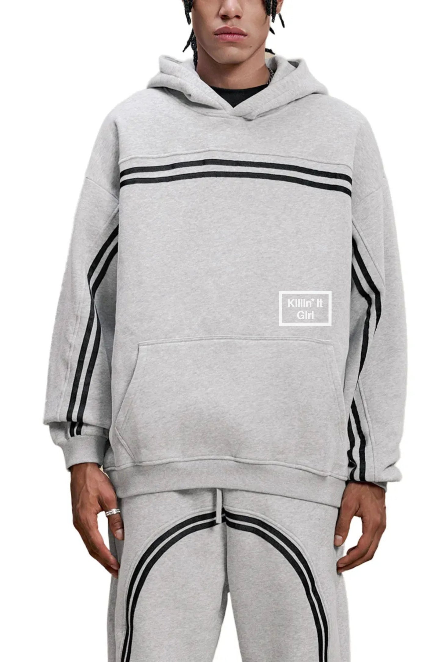 Killin it girl Fade Contrast Tape Fleece Hoodie