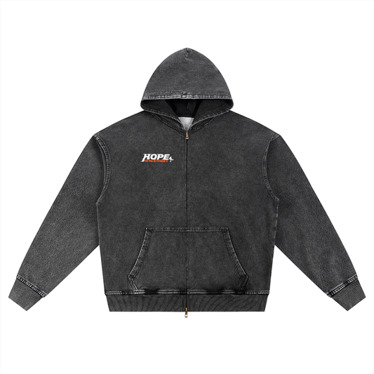 J hope on the street Snow Wash Oversized Zip-Up Hoodie