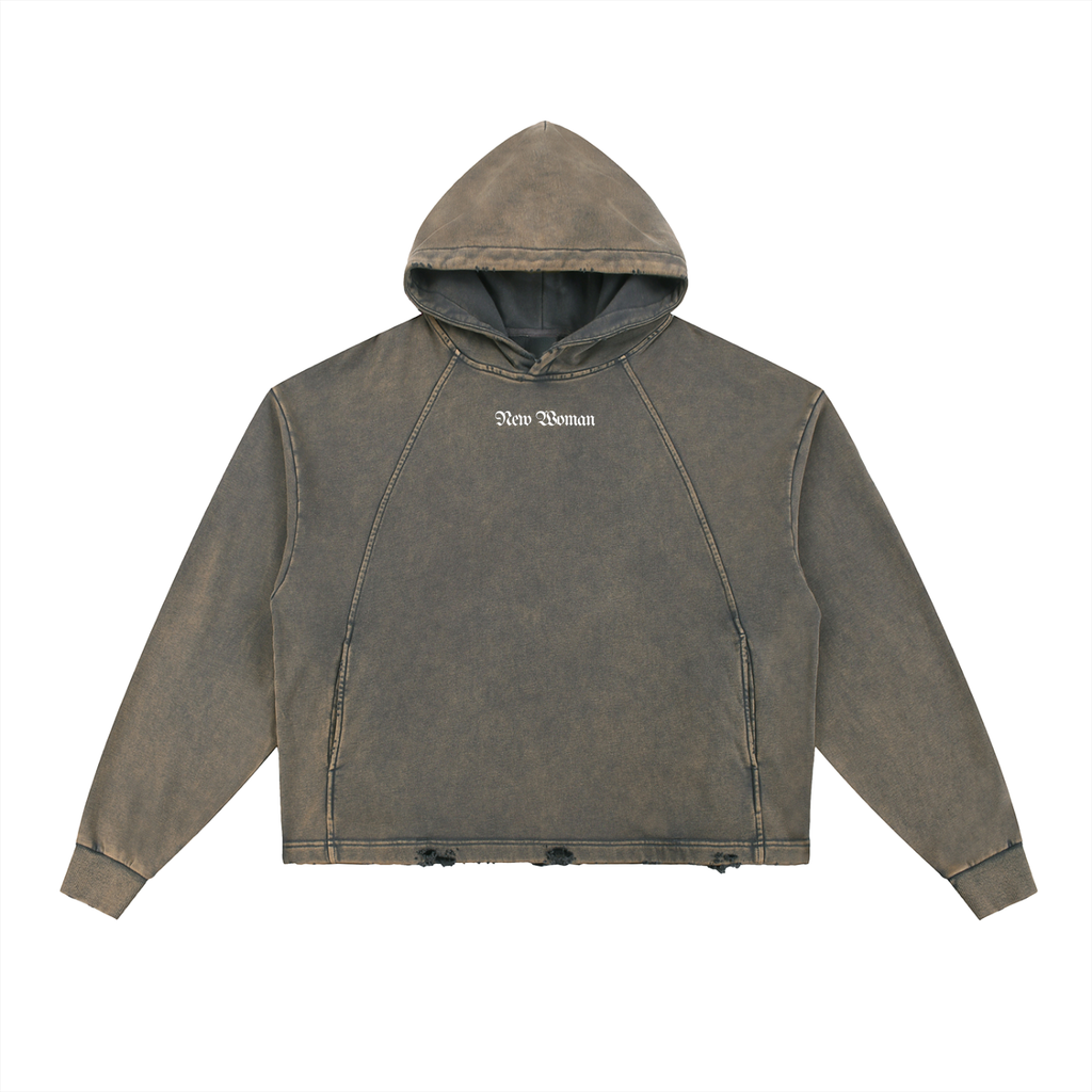 New woman Vintage Washed Frayed-Hem Hoodie