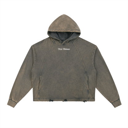 New woman Vintage Washed Frayed-Hem Hoodie