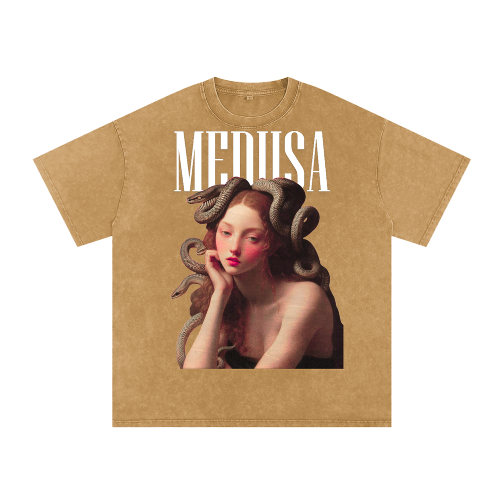 Medusa Unisex Snow Washed Cotton T-Shirt – Loose Fit, Drop Shoulder