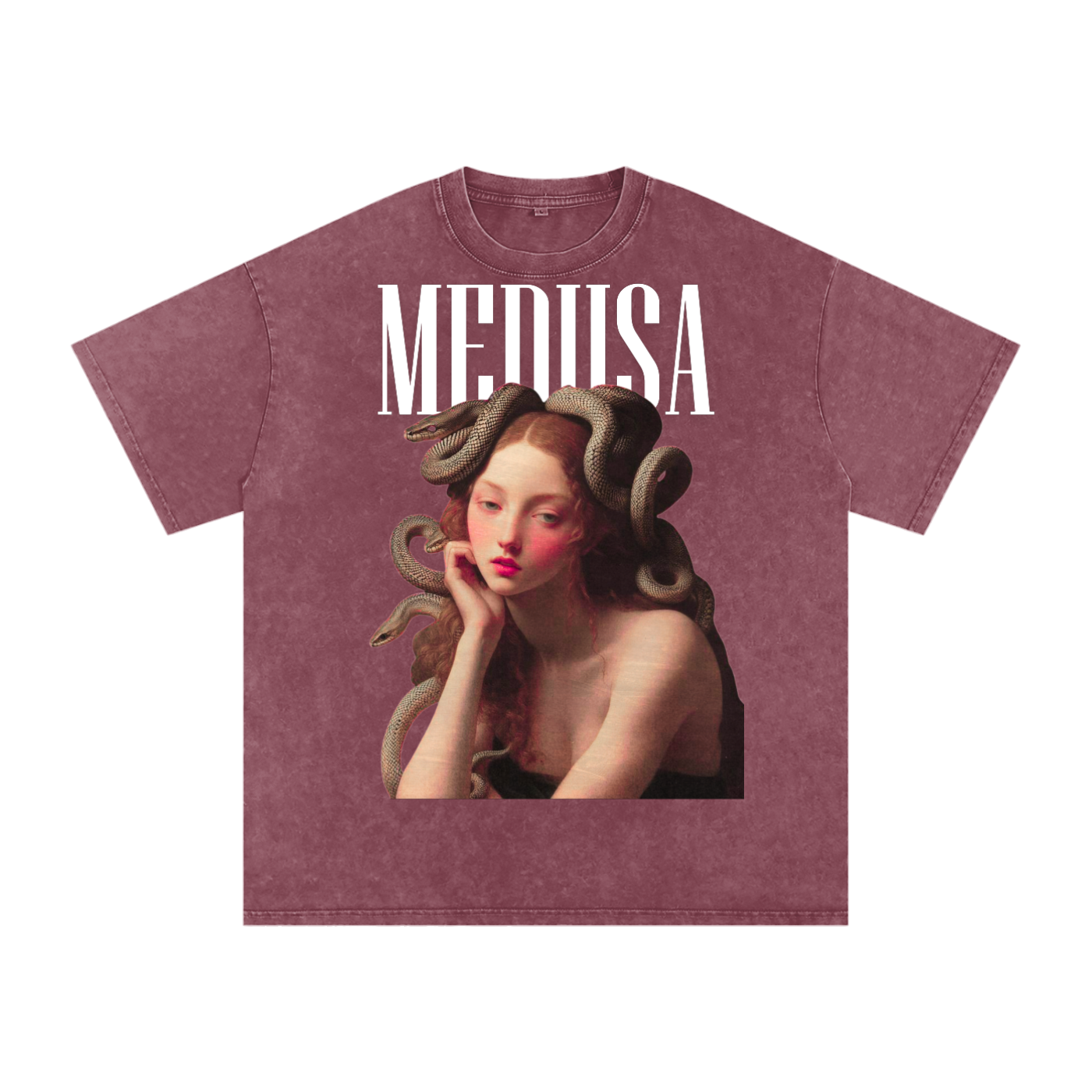 Medusa Unisex Snow Washed Cotton T-Shirt – Loose Fit, Drop Shoulder