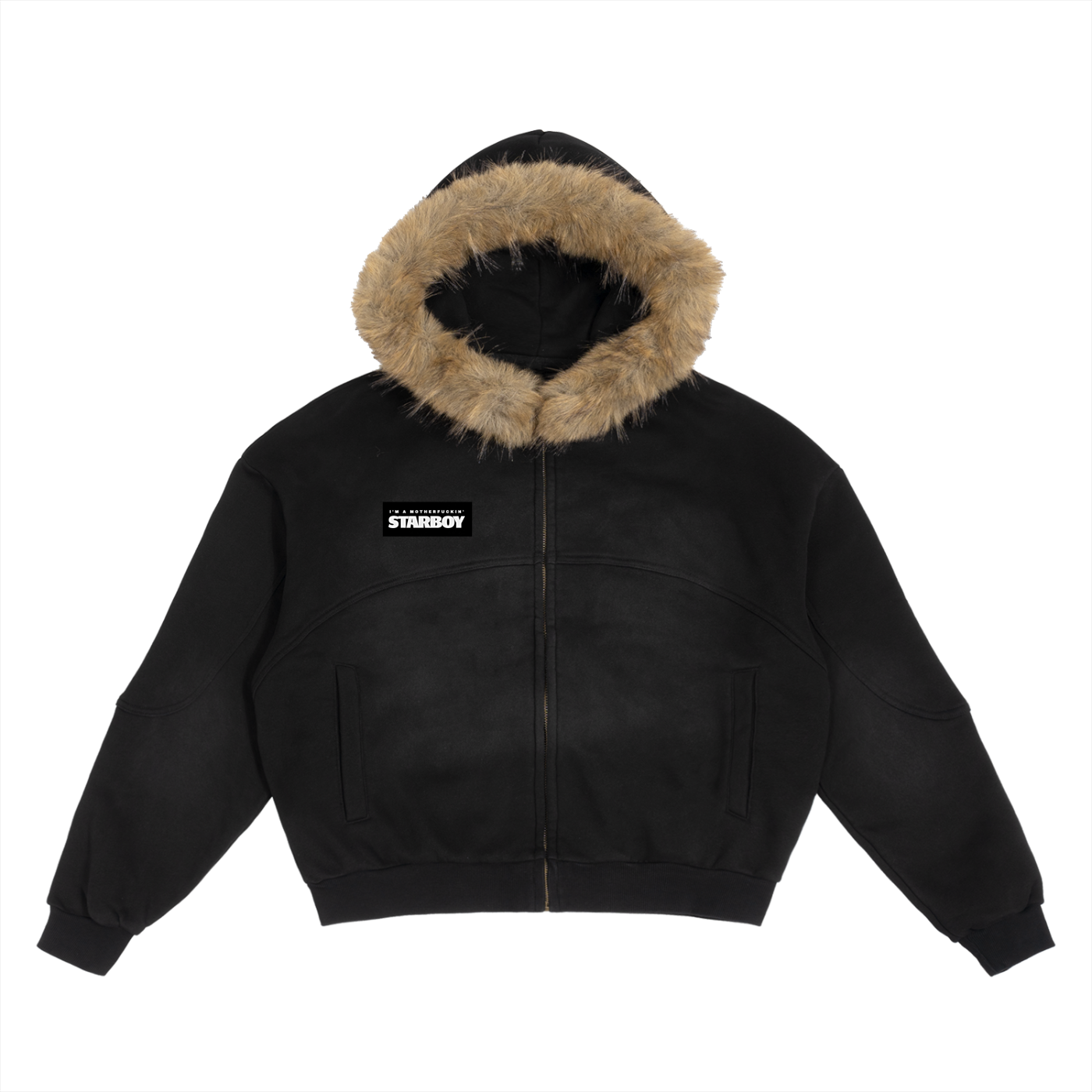 V The Art Sun Fade Boxy Detachable Fur Hoodie