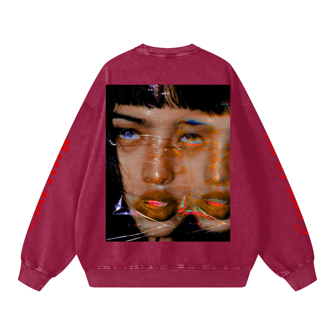 Grunge woman oversized sweatsirt acid wash