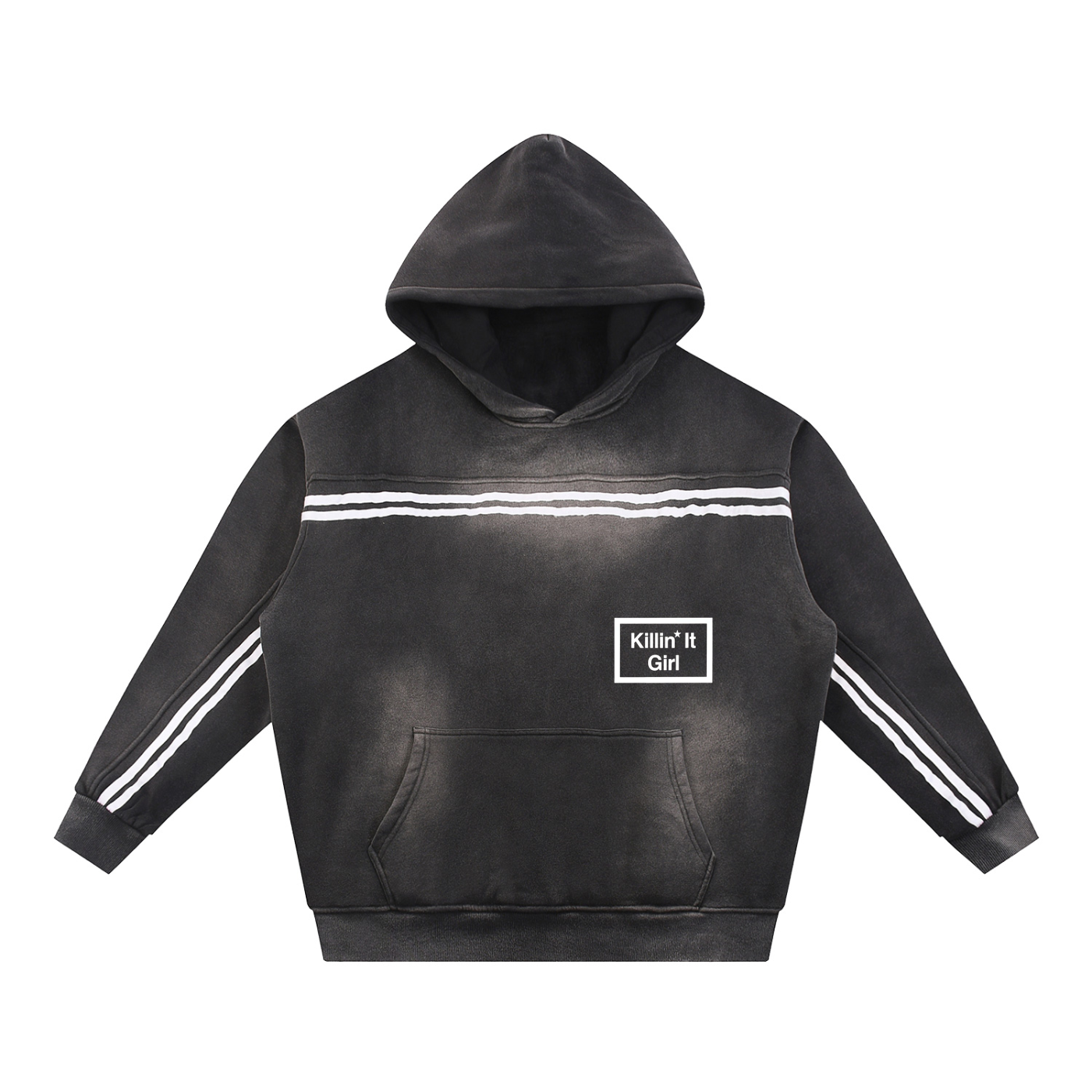 Killin it girl Fade Contrast Tape Fleece Hoodie