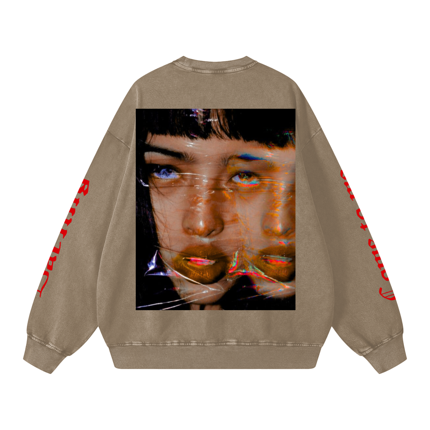 Grunge woman oversized sweatsirt acid wash