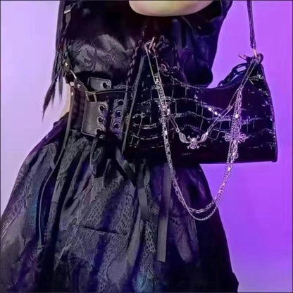 Crocodile Pattern Handbag Y2k Cross Skull Shoulder Bag