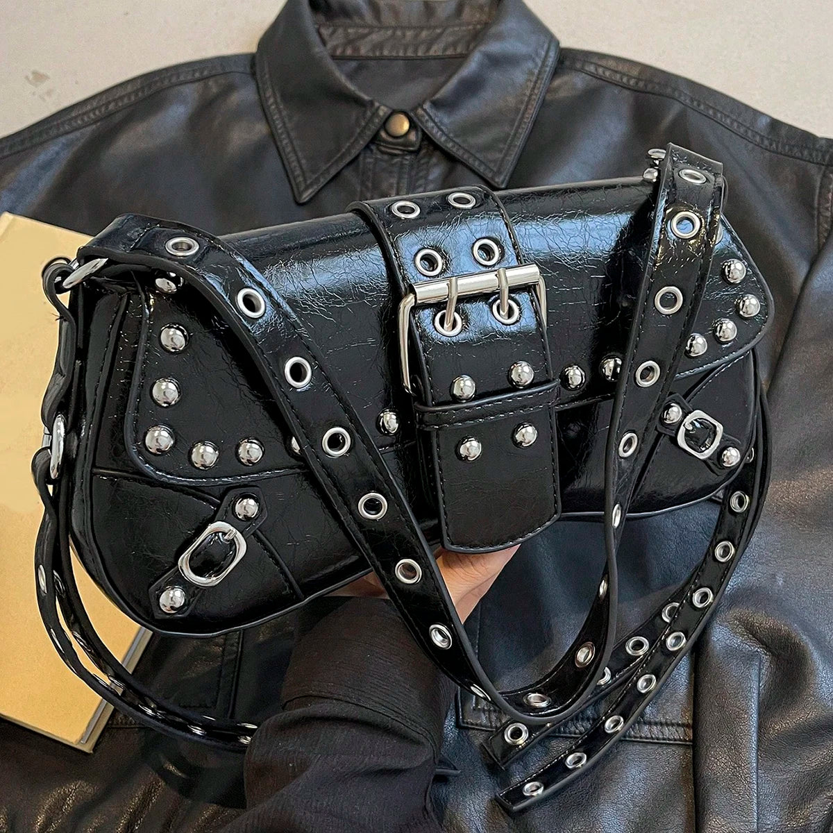 Trendy Punk Style Steampunk Gothic Style Y2K bag