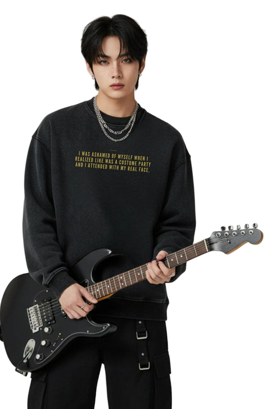 acid wash swetashirt with a yellow fnd and big size backprint 