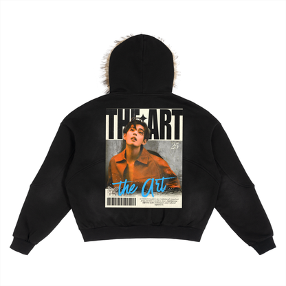 V The Art Sun Fade Boxy Detachable Fur Hoodie
