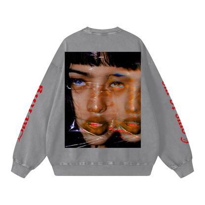 Grunge woman oversized sweatsirt acid wash